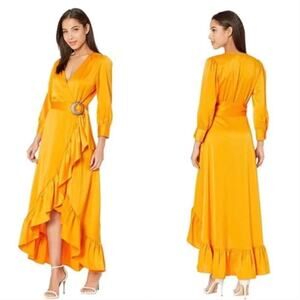 WAYF Goldenrod Marigold Orange Savoia Belted Wrap Midi SizeS